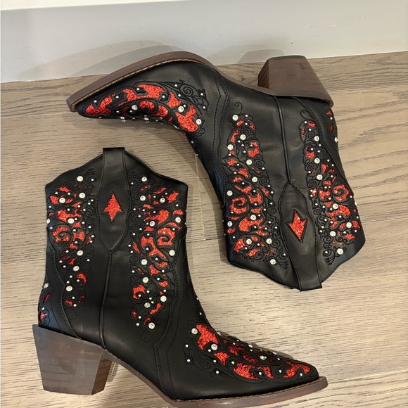 Black Cowgirl Boots Ankle Booties Rhinestone Sparkly Western Cowboy Boots Size 9 - Picture 9 of 9